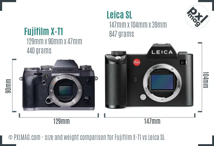 Fujifilm X-T1 vs Leica SL size comparison