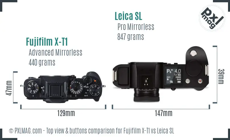 Fujifilm X-T1 vs Leica SL top view buttons comparison