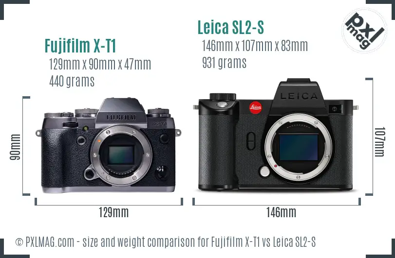 Fujifilm X-T1 vs Leica SL2-S size comparison