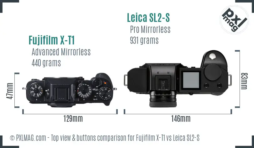 Fujifilm X-T1 vs Leica SL2-S top view buttons comparison