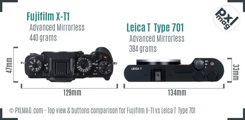 Fujifilm X-T1 vs Leica T  Type 701 top view buttons comparison