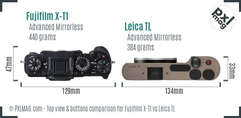 Fujifilm X-T1 vs Leica TL top view buttons comparison