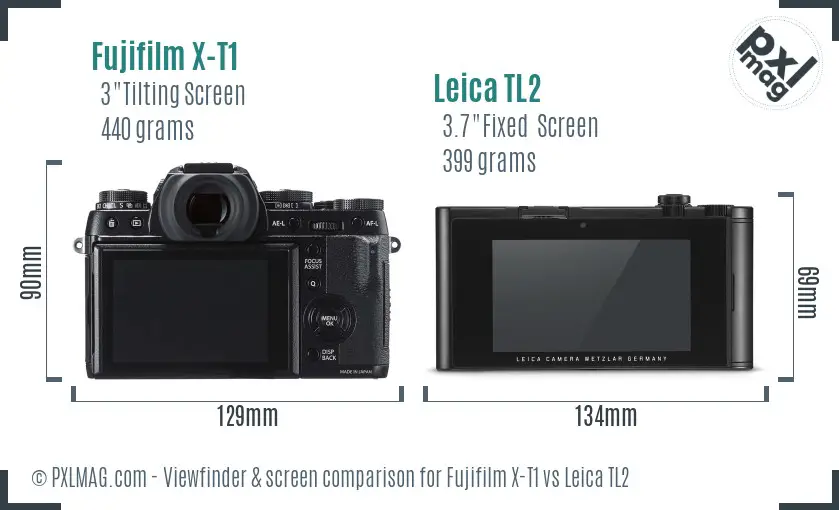 Fujifilm X-T1 vs Leica TL2 Screen and Viewfinder comparison