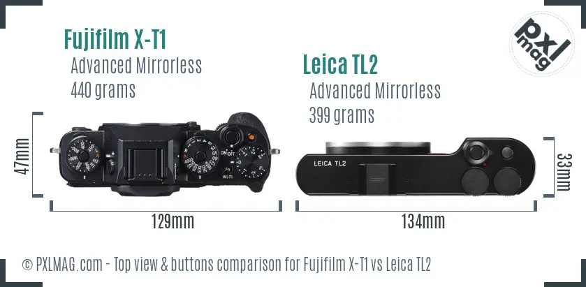 Fujifilm X-T1 vs Leica TL2 top view buttons comparison