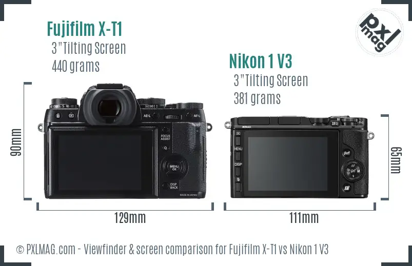 Fujifilm X-T1 vs Nikon 1 V3 Screen and Viewfinder comparison