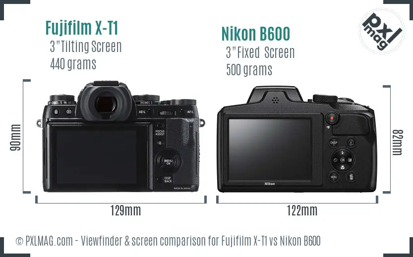 Fujifilm X-T1 vs Nikon B600 Screen and Viewfinder comparison