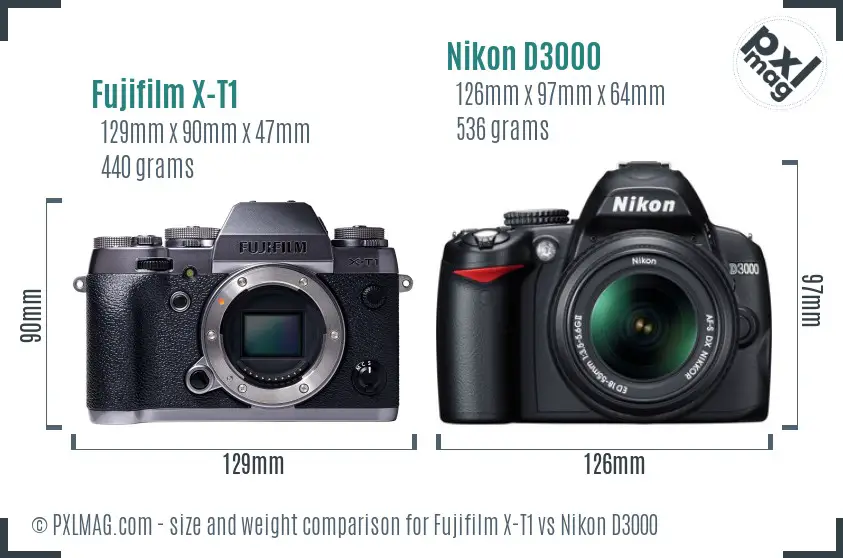 Size comparison of Fujifilm X-T1 and Nikon D3000