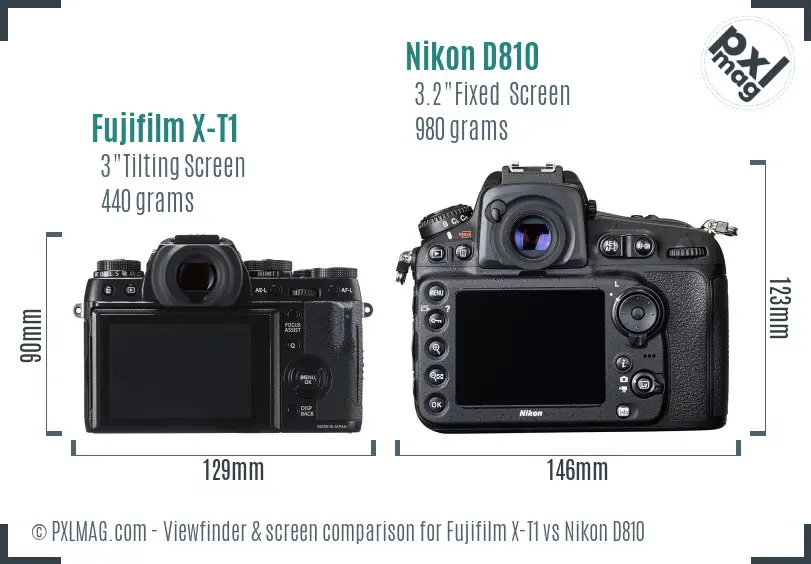 Fujifilm X-T1 vs Nikon D810 Screen and Viewfinder comparison