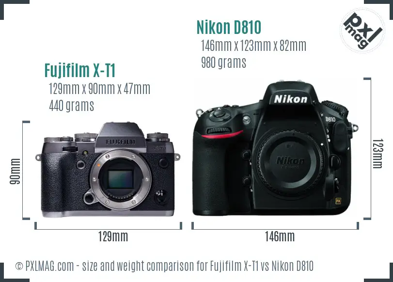 Fujifilm X-T1 vs Nikon D810 size comparison