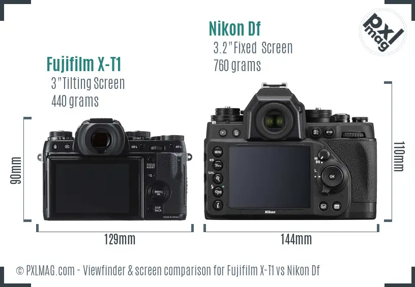 Fujifilm X-T1 vs Nikon Df Screen and Viewfinder comparison