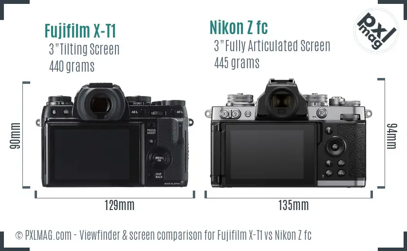 Fujifilm X-T1 vs Nikon Z fc Screen and Viewfinder comparison