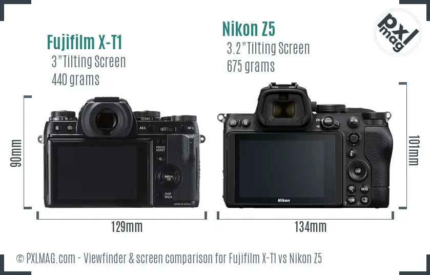Fujifilm X-T1 vs Nikon Z5 Screen and Viewfinder comparison