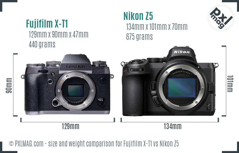 Fujifilm X-T1 vs Nikon Z5 size comparison