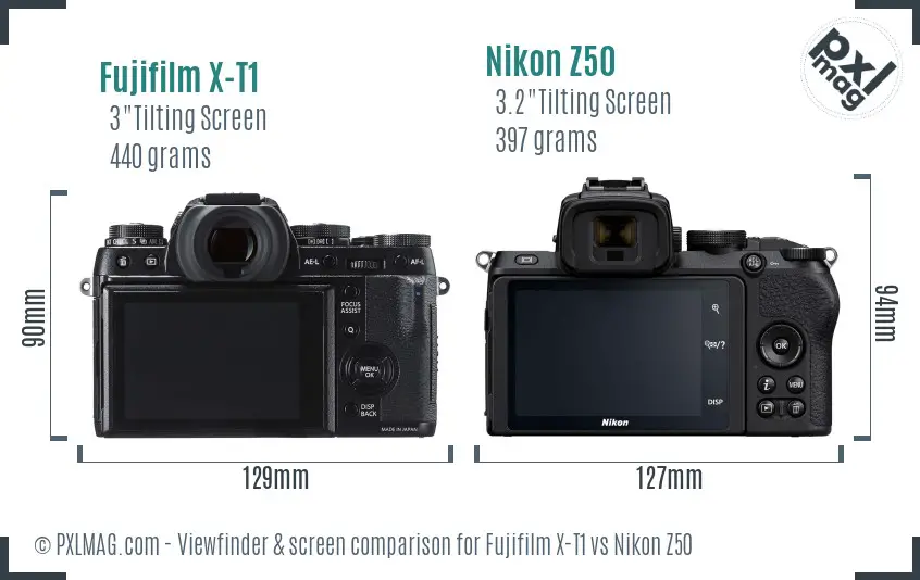 Fujifilm X-T1 vs Nikon Z50 Screen and Viewfinder comparison