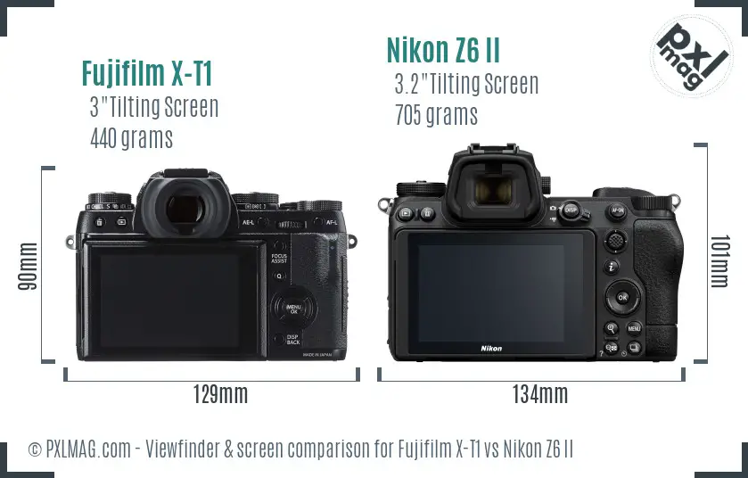 Fujifilm X-T1 vs Nikon Z6 II Screen and Viewfinder comparison