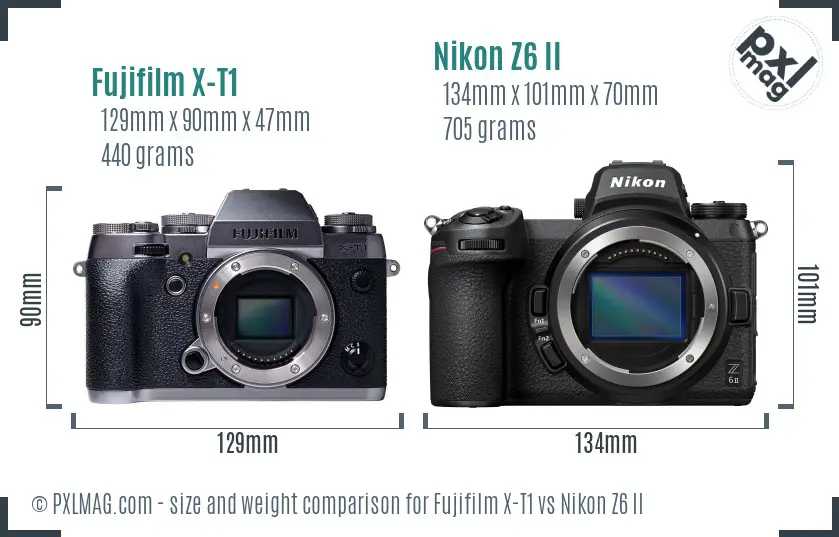 Fujifilm X-T1 vs Nikon Z6 II size comparison