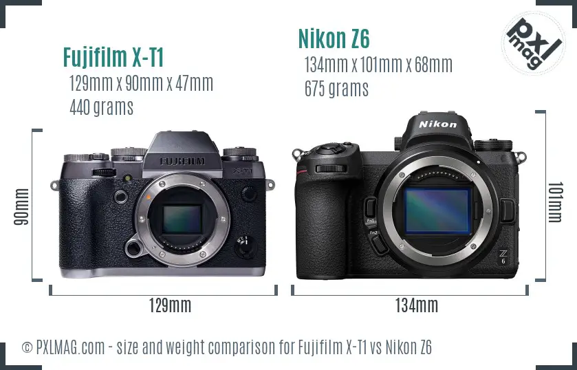 Fujifilm X-T1 vs Nikon Z6 size comparison