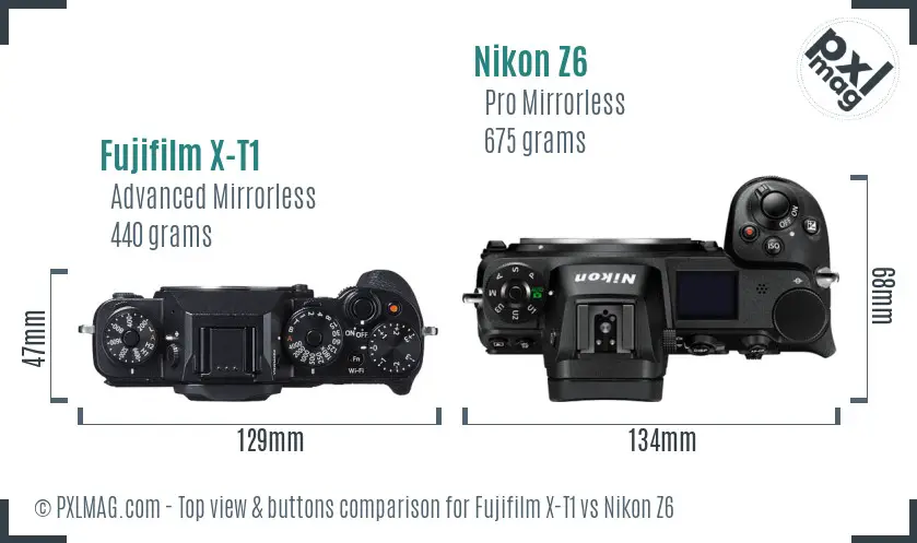 Fujifilm X-T1 vs Nikon Z6 top view buttons comparison