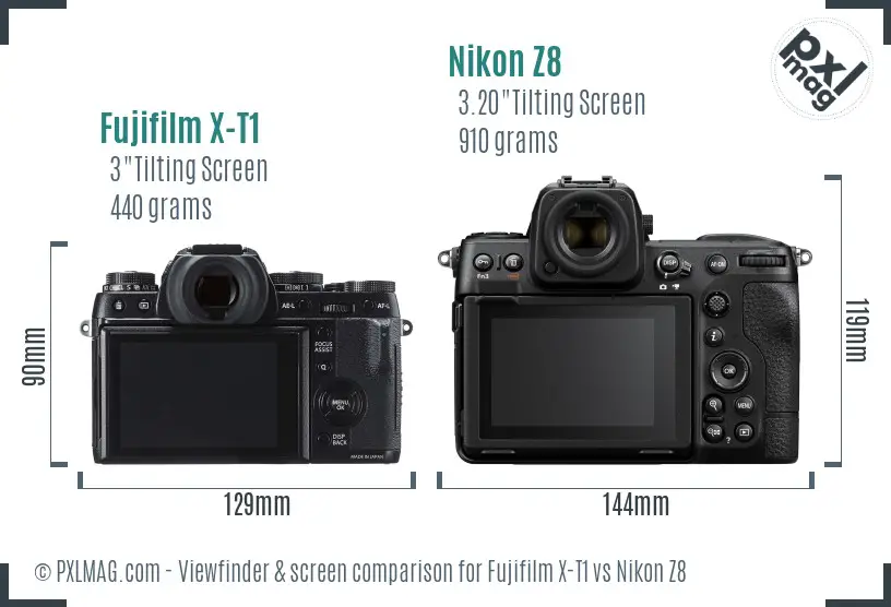 Fujifilm X-T1 vs Nikon Z8 Screen and Viewfinder comparison