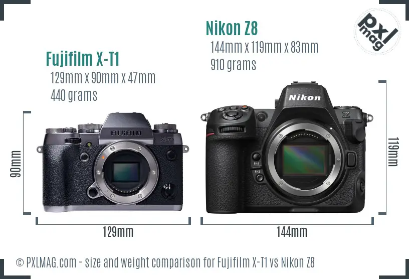 Fujifilm X-T1 vs Nikon Z8 size comparison