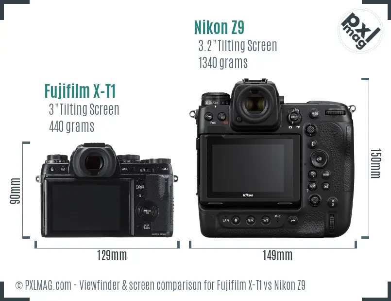 Fujifilm X-T1 vs Nikon Z9 Screen and Viewfinder comparison