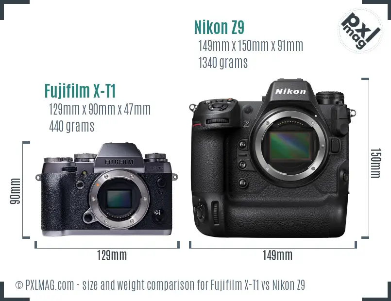 Fujifilm X-T1 vs Nikon Z9 size comparison
