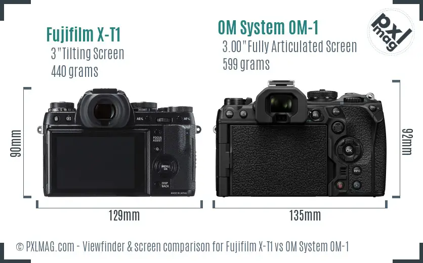 Fujifilm X-T1 vs OM System OM-1 Screen and Viewfinder comparison