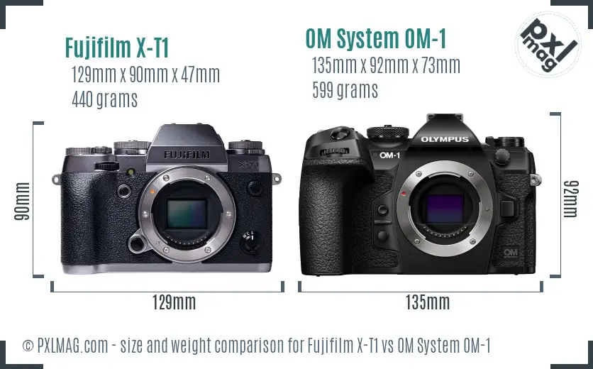 Fujifilm X-T1 vs OM System OM-1 size comparison