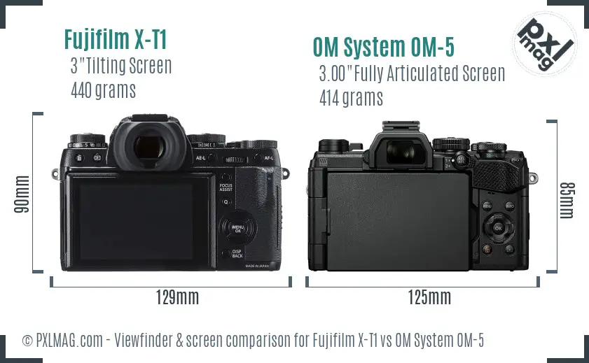 Fujifilm X-T1 vs OM System OM-5 Screen and Viewfinder comparison