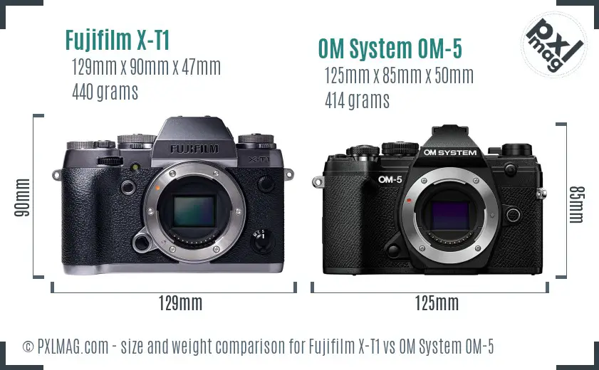 Fujifilm X-T1 vs OM System OM-5 size comparison