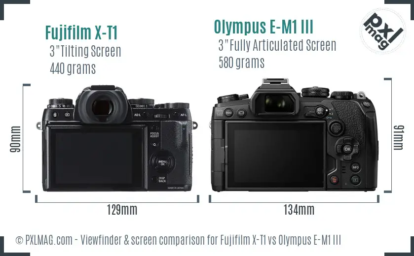 Fujifilm X-T1 vs Olympus E-M1 III Screen and Viewfinder comparison