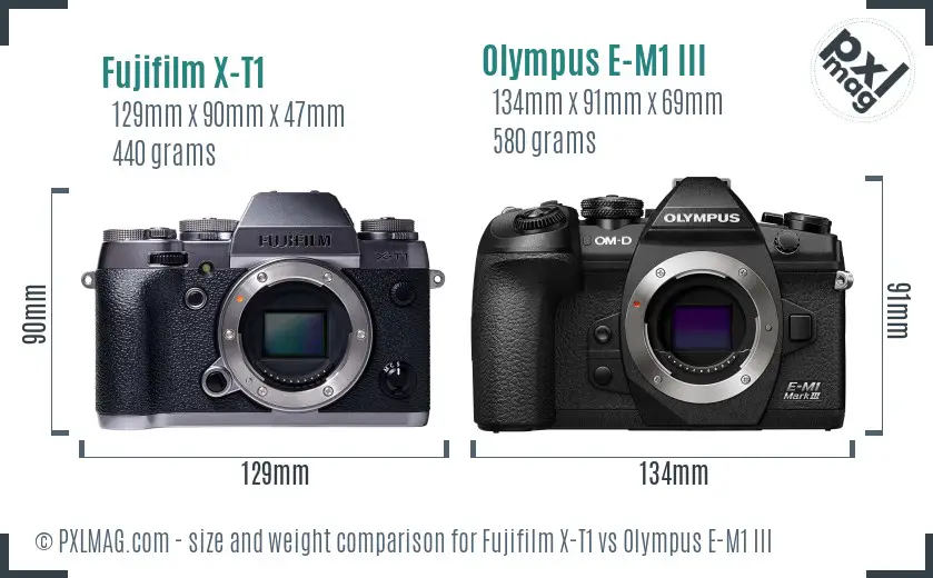 Fujifilm X-T1 vs Olympus E-M1 III size comparison