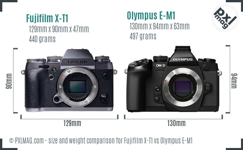 Fujifilm X-T1 vs Olympus E-M1 size comparison