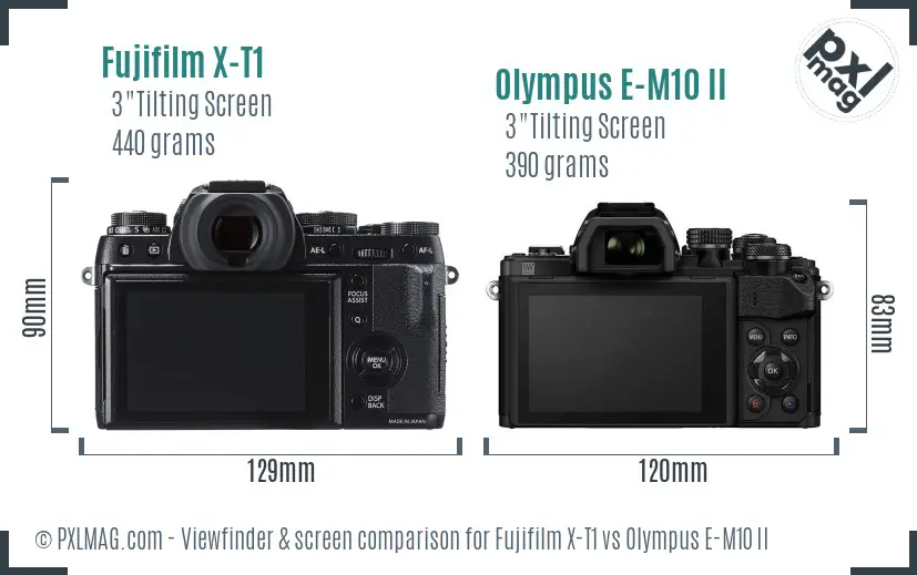 Fujifilm X-T1 vs Olympus E-M10 II Screen and Viewfinder comparison