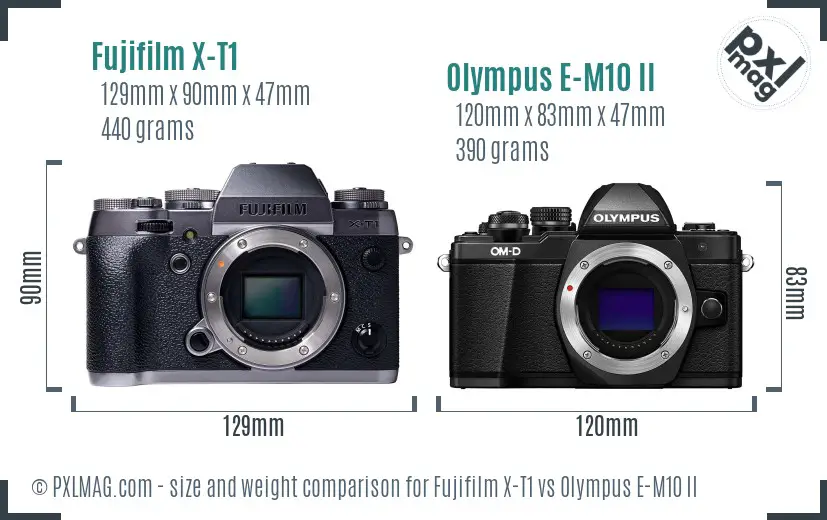 Fujifilm X-T1 vs Olympus E-M10 II size comparison