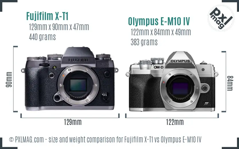 Fujifilm X-T1 vs Olympus E-M10 IV size comparison