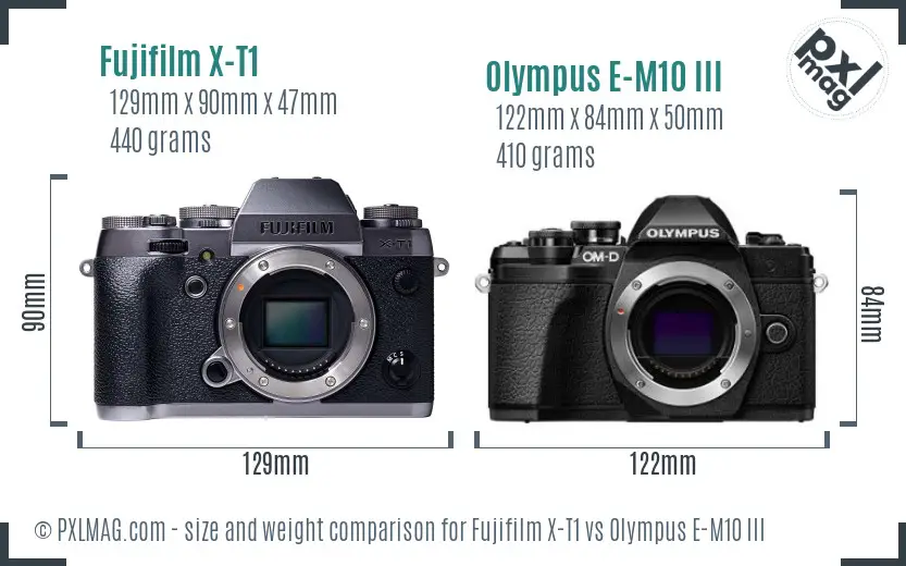 Fujifilm X-T1 vs Olympus E-M10 III size comparison