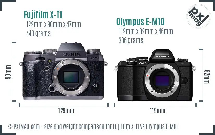 Fujifilm X-T1 vs Olympus E-M10 size comparison