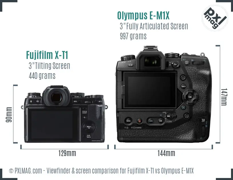 Fujifilm X-T1 vs Olympus E-M1X Screen and Viewfinder comparison