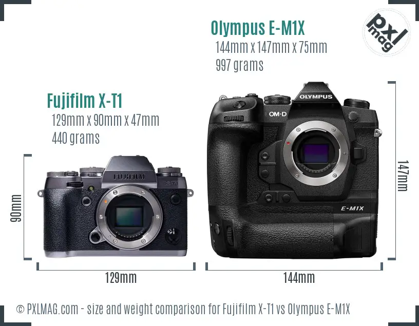 Fujifilm X-T1 vs Olympus E-M1X size comparison