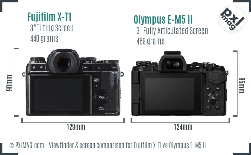 Fujifilm X-T1 vs Olympus E-M5 II Screen and Viewfinder comparison