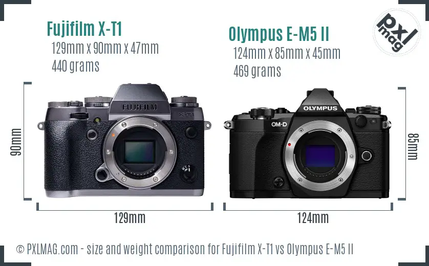 Fujifilm X-T1 vs Olympus E-M5 II size comparison