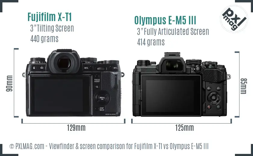 Fujifilm X-T1 vs Olympus E-M5 III Screen and Viewfinder comparison