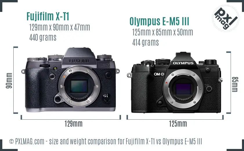 Fujifilm X-T1 vs Olympus E-M5 III size comparison