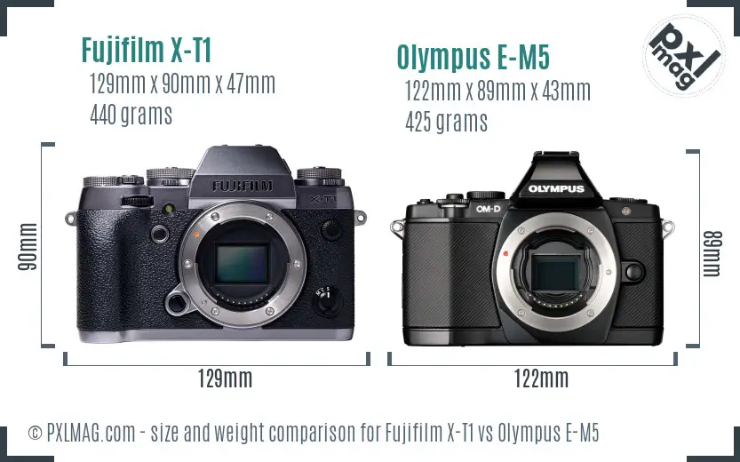 Fujifilm X-T1 vs Olympus E-M5 size comparison