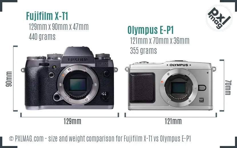 Fujifilm X-T1 vs Olympus E-P1 size comparison