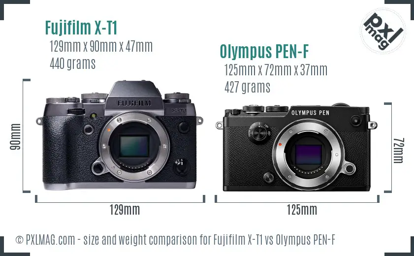 Fujifilm X-T1 vs Olympus PEN-F size comparison Fujifilm X-T1 vs Olympus PEN-F size comparison