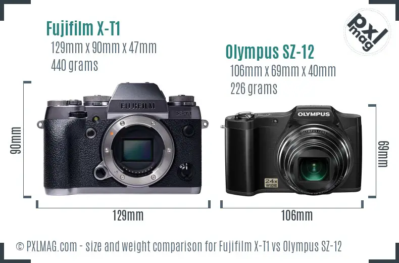 Fujifilm X-T1 vs Olympus SZ-12 size comparison