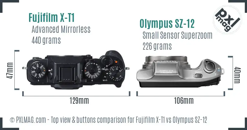 Fujifilm X-T1 vs Olympus SZ-12 top view buttons comparison