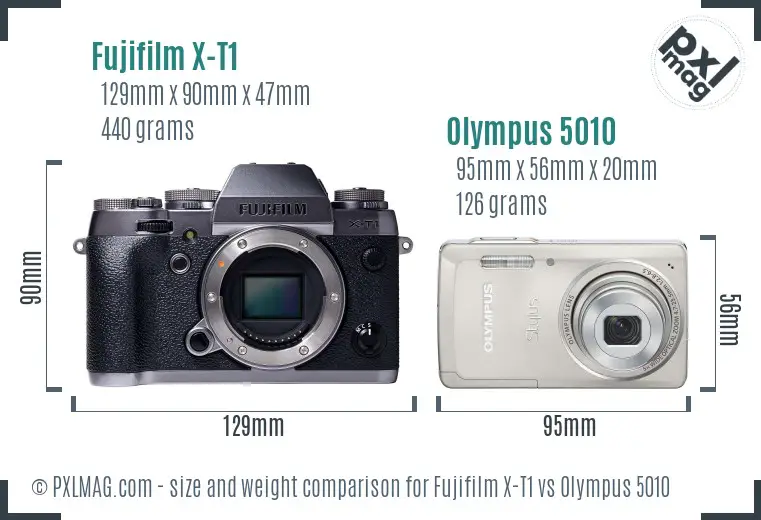 Fujifilm X-T1 vs Olympus 5010 size comparison